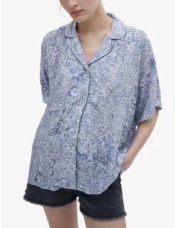 Ikks Paisley-patterned Relaxed-fit Woven Shirt -Mode Charm Shop R04156336 BLUEGREY ALT02