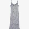 Ikks Graphic-print Cowl-neck Woven Midi Dress -Mode Charm Shop R04156358 BLUEGREY M