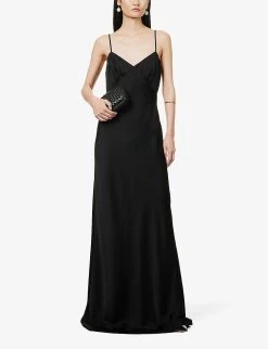 Selce V-neck Woven Maxi Dress -Mode Charm Shop R04156404 BLACK ALT01