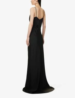 Selce V-neck Woven Maxi Dress -Mode Charm Shop R04156404 BLACK ALT03