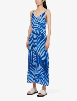 Graphic-print Woven Midi Dress -Mode Charm Shop R04156414 BAYSIDEPALMPRINT ALT02