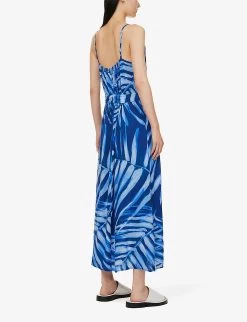 Graphic-print Woven Midi Dress -Mode Charm Shop R04156414 BAYSIDEPALMPRINT ALT03
