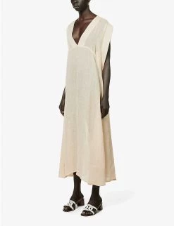 V-neck Open-back Linen Maxi Dress 9 V-neck Open-back Linen Maxi Dress -Mode Charm Shop R04157405 PEACH ALT02