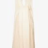 V-neck Open-back Linen Maxi Dress -Mode Charm Shop R04157405 PEACH M