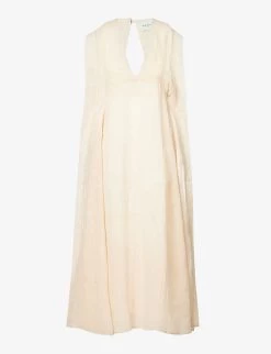 V-neck Open-back Linen Maxi Dress