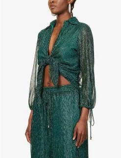 Metallic Plisse Woven Blouse -Mode Charm Shop R04157910 TEAL ALT02