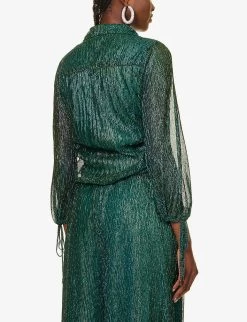 Metallic Plisse Woven Blouse -Mode Charm Shop R04157910 TEAL ALT03