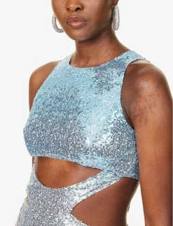 Cut-out Tassel Ombre Sequin Mini Dress -Mode Charm Shop R04157912 SILVER ALT04