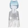 Cut-out Tassel Ombre Sequin Mini Dress -Mode Charm Shop R04157912 SILVER M