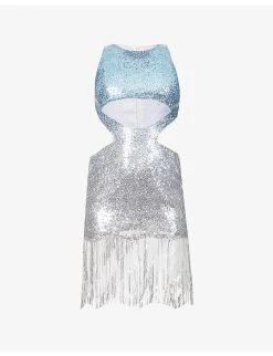 Cut-out Tassel Ombre Sequin Mini Dress