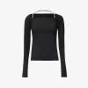 Chain-embellished Cut-out Stretch-woven Top -Mode Charm Shop R04158011 BLACK M