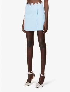 Heart Crystal-embellished Cotton Mini Skirt -Mode Charm Shop R04158915 BLUE ALT02