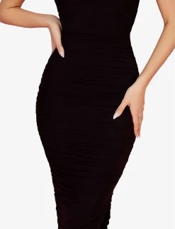 Sofia Sheer-sleeve Side-slip Woven Maxi Dress -Mode Charm Shop R04159573 BLACK ALT03