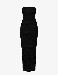 Sofia Sheer-sleeve Side-slip Woven Maxi Dress