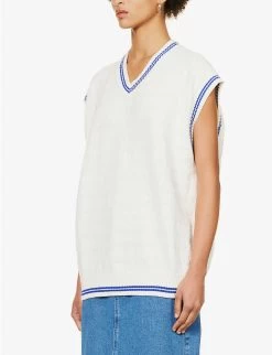 ALEXANDER WANG Logo-embossed V-neck Cotton Knitted Vest -Mode Charm Shop R04160706 OFFWHITEMARINE ALT02
