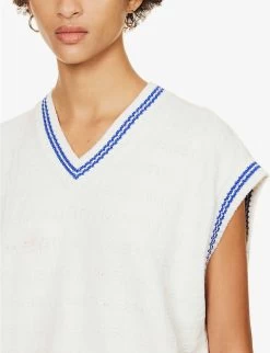 ALEXANDER WANG Logo-embossed V-neck Cotton Knitted Vest -Mode Charm Shop R04160706 OFFWHITEMARINE ALT04