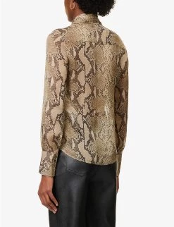 STELLA MCCARTNEY Graphic-print Tie-neck Silk Shirt -Mode Charm Shop R04160777 MULTICOLORBROWN ALT03