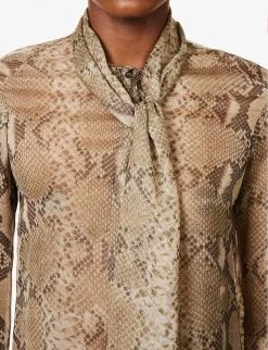 STELLA MCCARTNEY Graphic-print Tie-neck Silk Shirt -Mode Charm Shop R04160777 MULTICOLORBROWN ALT05