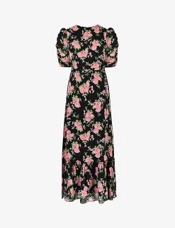 Floral-print Frill-neck Woven Midi Dress