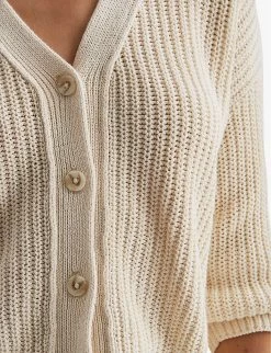 Reiss Adeena Button-through V-neck Linen And Cotton-blend Cardigan -Mode Charm Shop R04164806 NEUTRAL ALT04