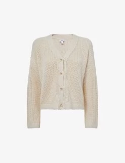 Reiss Adeena Button-through V-neck Linen And Cotton-blend Cardigan