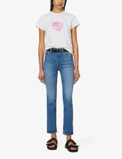 GOOD AMERICAN Pull On Straight Faded-wash Straight High-rise Stretch-denim Jeans -Mode Charm Shop R04166636 INDIGO490 ALT02