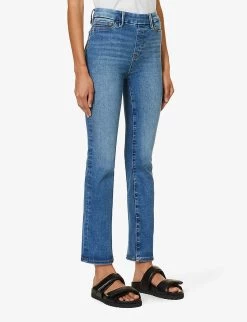 GOOD AMERICAN Pull On Straight Faded-wash Straight High-rise Stretch-denim Jeans -Mode Charm Shop R04166636 INDIGO490 ALT03