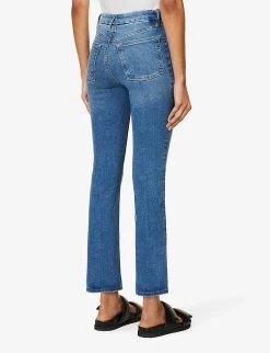 GOOD AMERICAN Pull On Straight Faded-wash Straight High-rise Stretch-denim Jeans -Mode Charm Shop R04166636 INDIGO490 ALT04