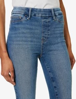 GOOD AMERICAN Pull On Straight Faded-wash Straight High-rise Stretch-denim Jeans -Mode Charm Shop R04166636 INDIGO490 ALT05