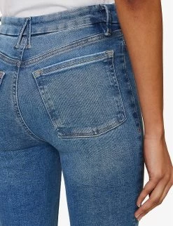 GOOD AMERICAN Pull On Straight Faded-wash Straight High-rise Stretch-denim Jeans -Mode Charm Shop R04166636 INDIGO490 ALT06
