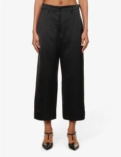 Monza Wide-leg Mid-rise Satin Trousers -Mode Charm Shop R04167339 BLACK ALT02