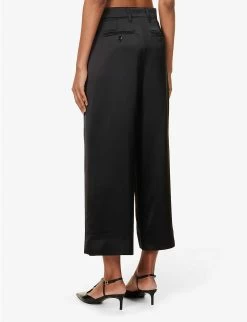 Monza Wide-leg Mid-rise Satin Trousers -Mode Charm Shop R04167339 BLACK ALT03