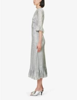 Falconetti Metallic-thread Silk-blend Midi Dress -Mode Charm Shop R04168129 SILVER ALT02