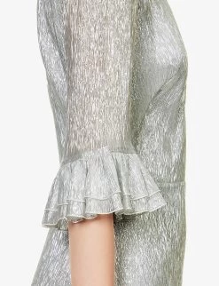 Falconetti Metallic-thread Silk-blend Midi Dress -Mode Charm Shop R04168129 SILVER ALT04