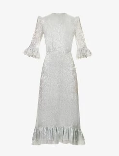 Falconetti Metallic-thread Silk-blend Midi Dress