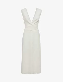 Reiss Jayla V-neck Cross-over Stretch-woven Midi Dress