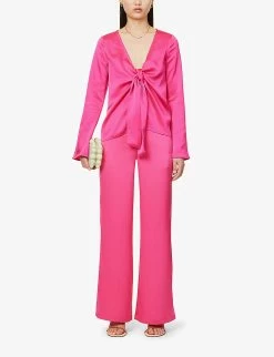 Exclusive&nbsp;Ashley Wide-leg Mid-rise Woven Trousers -Mode Charm Shop R04169547 FUCHSIA ALT01