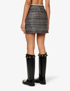 Valentino Rockstud-embellished Metallic-weave Woven Mini Skirt -Mode Charm Shop R04169683 NAVYGOLDAVORIO ALT03