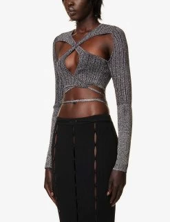 Peephole Cut-out Knitted Top -Mode Charm Shop R04170532 BLACKLUREX ALT02