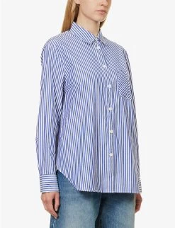 Rag & Bone Maxine Striped Patch-pocket Relaxed-fit Cotton Shirt -Mode Charm Shop R04170707 BLUESTRIPE ALT02