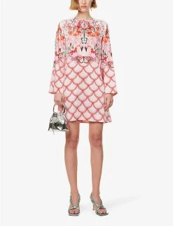 Mataro Floral-print Satin Mini Dress -Mode Charm Shop R04171617 PLACEDCERAMICPINK ALT01