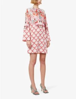 Mataro Floral-print Satin Mini Dress -Mode Charm Shop R04171617 PLACEDCERAMICPINK ALT02