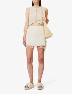 Exclusive Rena Tassel-hem Organic-cotton Mini Skirt -Mode Charm Shop R04174180 CREAM ALT01