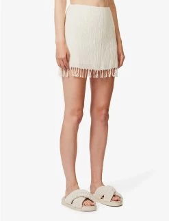 Exclusive Rena Tassel-hem Organic-cotton Mini Skirt -Mode Charm Shop R04174180 CREAM ALT02