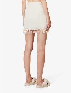 Exclusive Rena Tassel-hem Organic-cotton Mini Skirt -Mode Charm Shop R04174180 CREAM ALT03