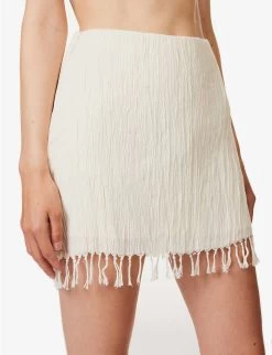 Exclusive Rena Tassel-hem Organic-cotton Mini Skirt -Mode Charm Shop R04174180 CREAM ALT04