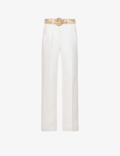 Zimmermann Devi Detachable-belt Wide-leg Mid-rise Cotton Trousers