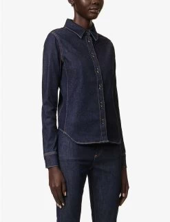 Contrast-stitched Slim-fit Cotton-blend Shirt -Mode Charm Shop R04179409 BLEUDENIM ALT02