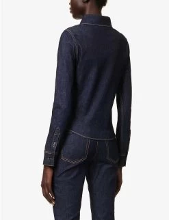 Contrast-stitched Slim-fit Cotton-blend Shirt -Mode Charm Shop R04179409 BLEUDENIM ALT03