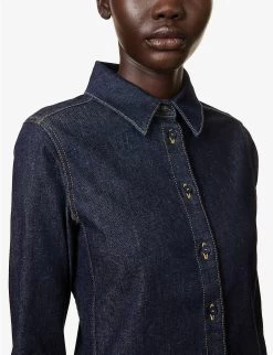 Contrast-stitched Slim-fit Cotton-blend Shirt -Mode Charm Shop R04179409 BLEUDENIM ALT04